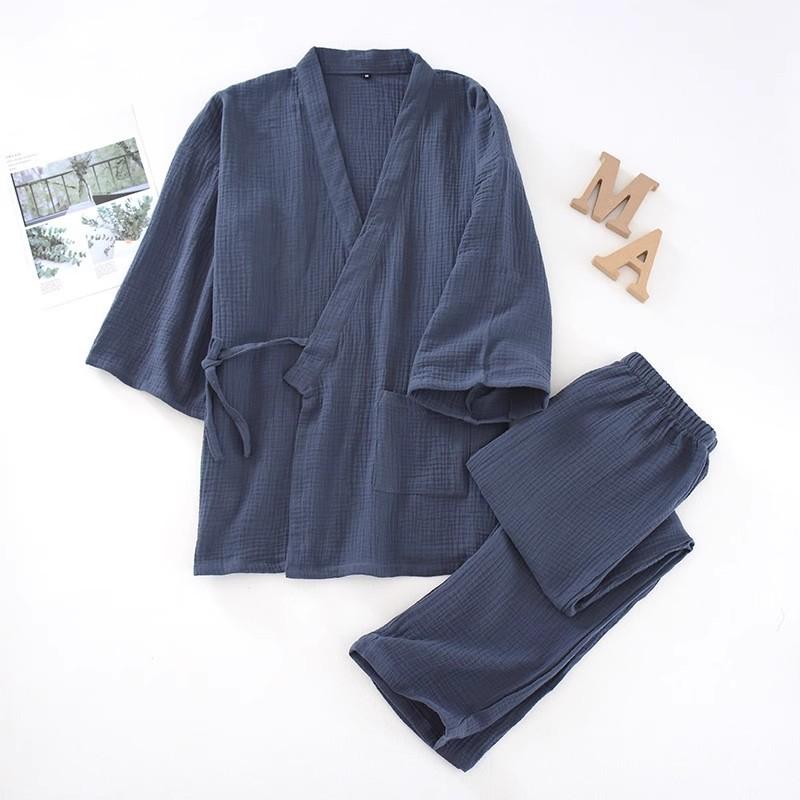 Set Giapponese Casual Pigiama in Cotone Due Pezzi Coppia Yukata Largo Felpa da Uomo Morbido Confortevole Traspirante Set Tuta da Vapore Casa