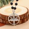 Gothic Black Agate Choke Ring and Baphomet Pendant Antique Pentagram Skull Round Goat Head Necklace Devil Pan God Necklace