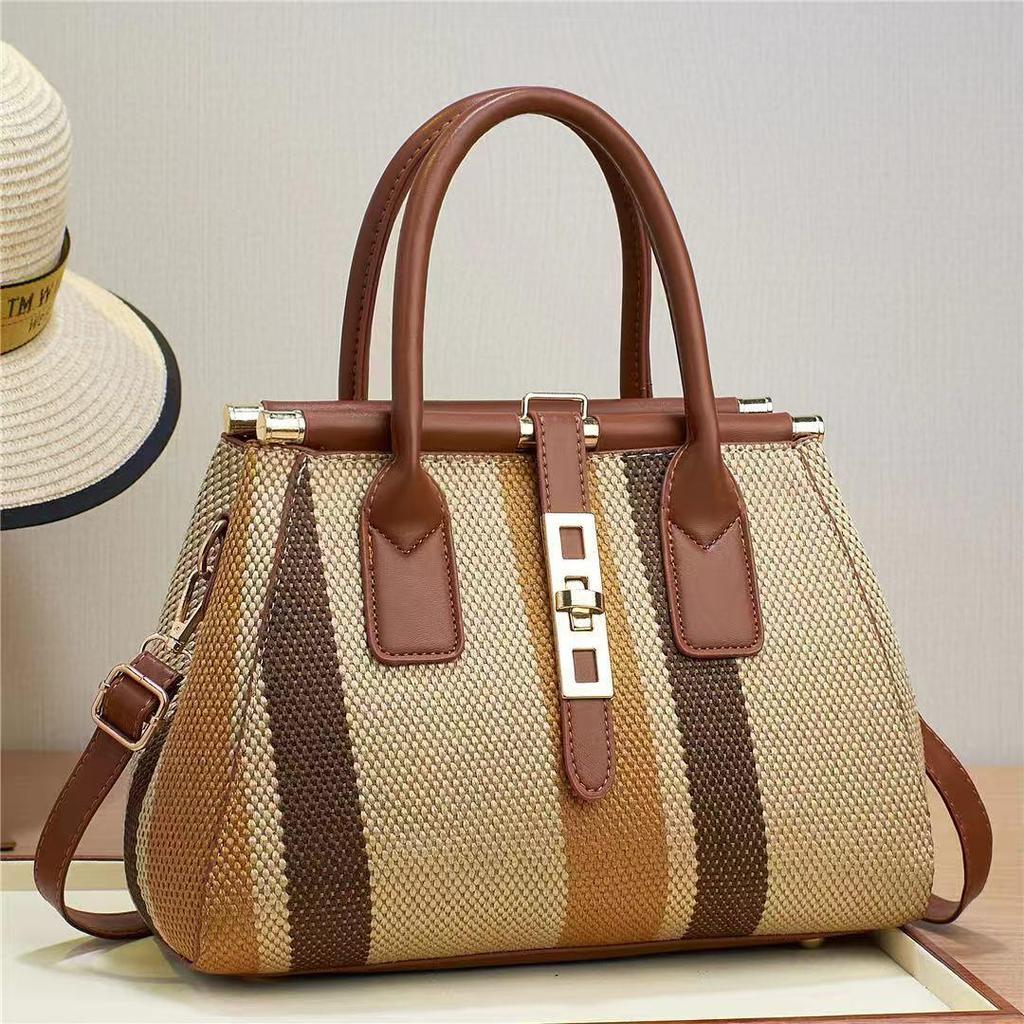 2024 Plaid Color-Block Women's Crossbody Handbag - Imitation Woven, Large Capacity, Fashion Forward