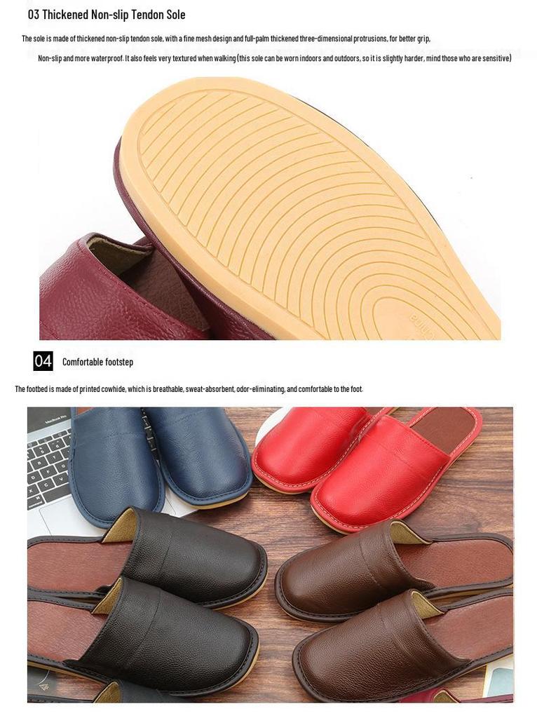 Closed-Toe Cowhide Slippers with Thickened Non-Slip Sole for All Seasons