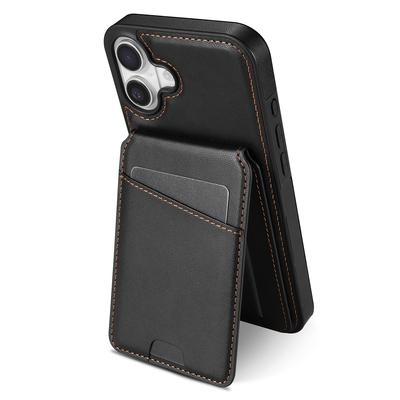 For iPhone 16 Plus Case Compatible with MagSafe Detachable Card Holder Kickstand Leather Phone Back Cover