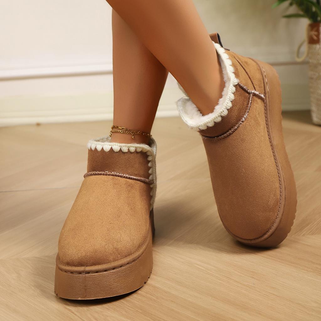 Mode 2025 Neue Winter Warme Stiefel Fell Damen Schneestiefel Retro Schuhe Wolle Niedrig geschnitten Warme Fellschuhe Flauschige Damen Winter Kurze Stiefel