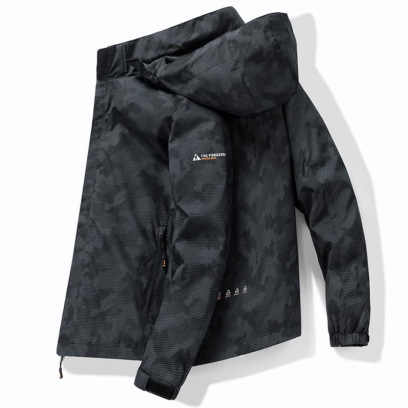 Men's Camouflage Hooded Windbreaker Jacket - Removable Hood, Casual Outdoor Wear for Spring and Autumn