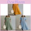 Maxi Abito in Cotone e Lino con Scollo a V e Maniche Corte per un Look Casual Estivo