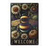 Bee Floral Garden Welcome Sign Wall Art Metal Outdoor Tin Rustic Decoration