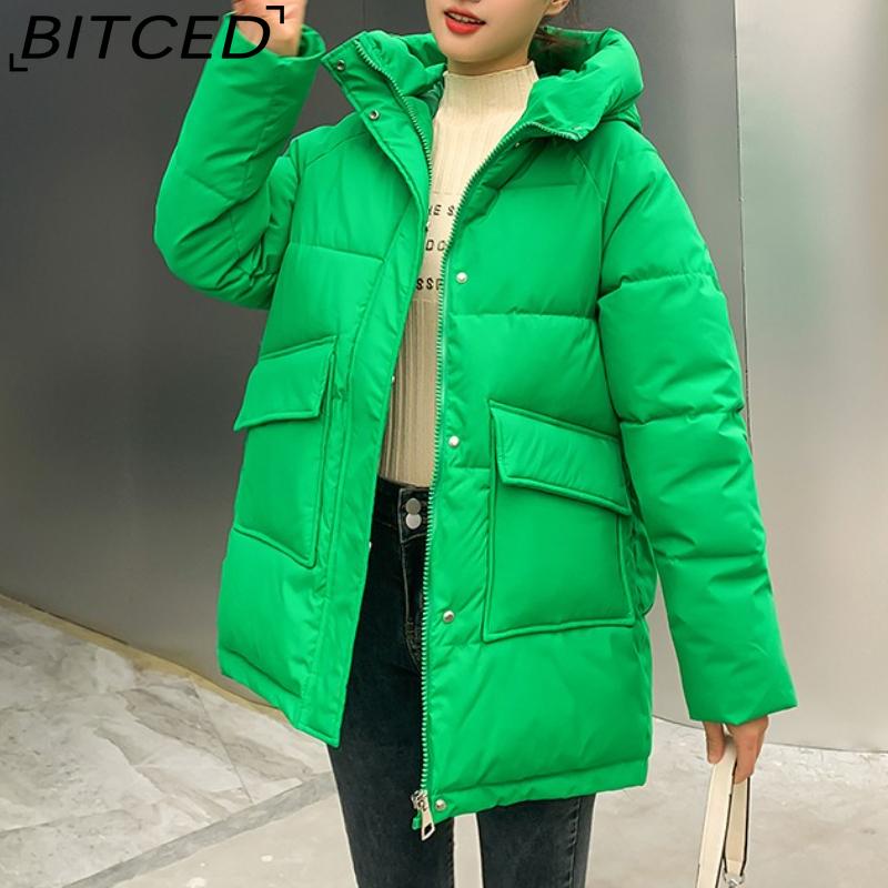 BITCED Women's Mid-Length Winter Waist-Defining Thickened Cotton Coat, Padded Jacket