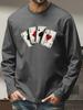Men's Loose and Comfortable Casual Sports Poker Card Pattern Printed Round Neck Long Sleeved T-shirt Top