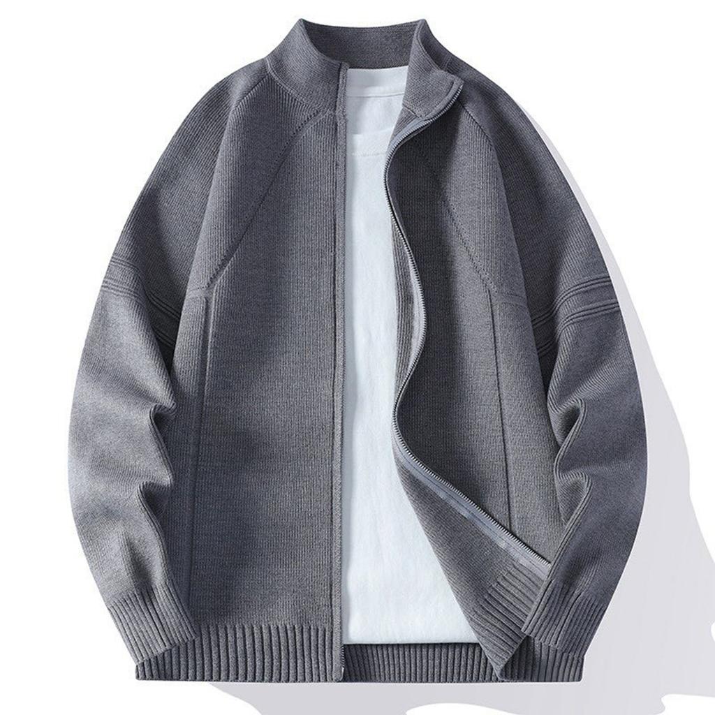 Men's Solid Color Textured Casual Sports Loose Fashion Knitted Zipper Top Jacket