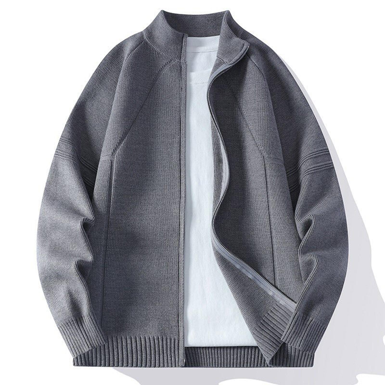 

Men s Solid Color Textured Casual Sports Loose Fashion Knitted Zipper Top Jacket XXL