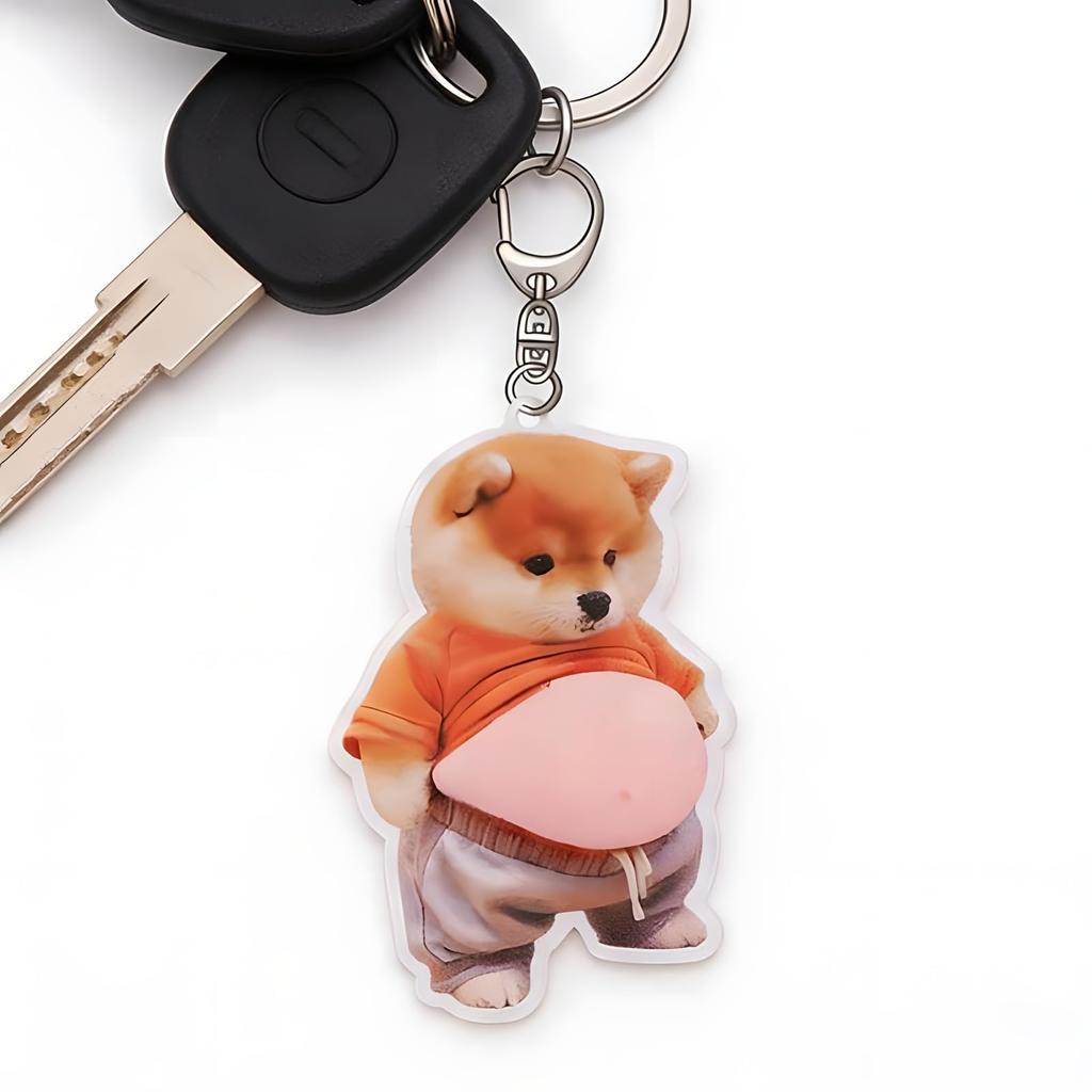 Cute Squishy Dog Squishy Pinchable Stress Relief Bag Funny Animal Bag Accessory [Vibrly] Super 3DFat Keychain, 3D, Inside, Belly, Squeeze, Charm,