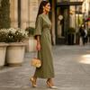Damen Color Casual Langarm Maxikleid mit tailliertem Bund