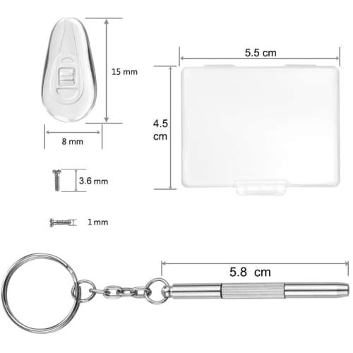 EDu Silicone Eyeglass Screws, Nose Pads, Eyeglass Screwdriver, Machine Screws, Repair Parts Accessories (10 Pieces)