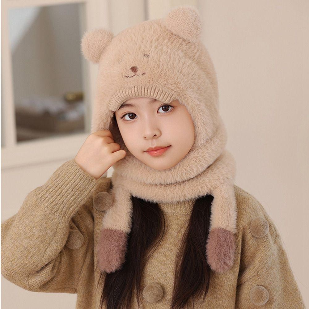 Elastic Kids Snow Beanie Trendy Kids Winter Scarf Versatile Plush Mask Hat  Outdoor