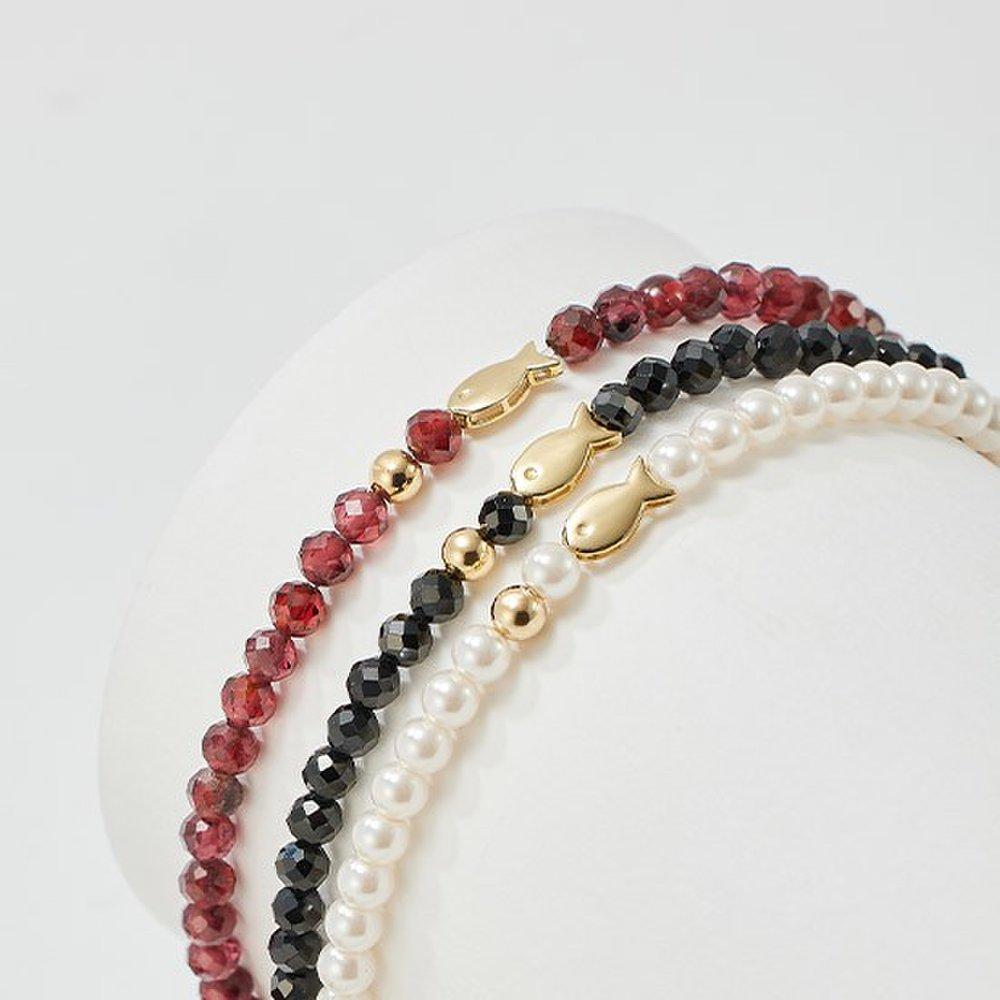14K Gold Ball Fish Lucky Bracelet 577 [Choose 1 of 3] (Size 18.5 Cm) Garnet Spinel Bead Pearl