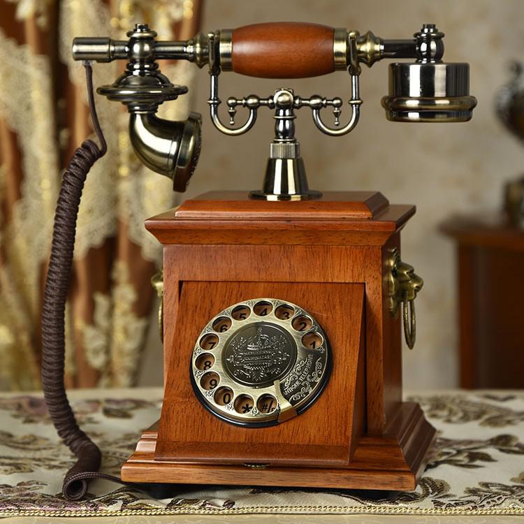 Retro Solid Wood Rotary Dial Telephone: Antique American-Chinese Desk Phone