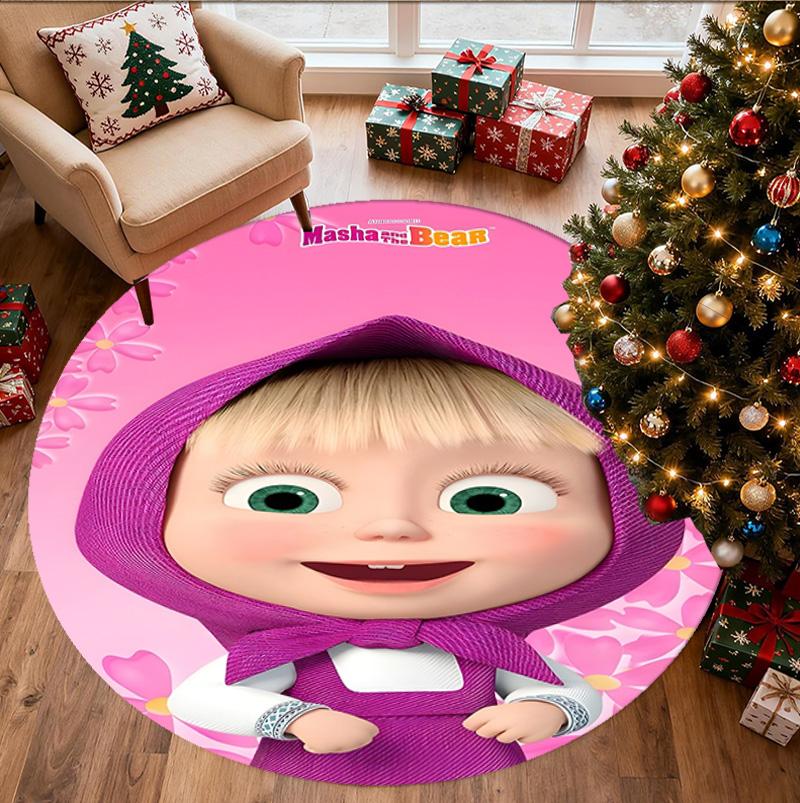Masha and The Bear Pattern Round Rug, Indoor/Outdoor Mat, for Picnic, Gameroom, Bedroom, Office, Living Room, Home Decor Carpet, Birthday Gift