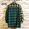 Men Spring Shirt Colorblock Plaid Print Single-breasted Loose Long Sleeve Lapel Buttons Streetwear Casual Cardigan Shirt Coat