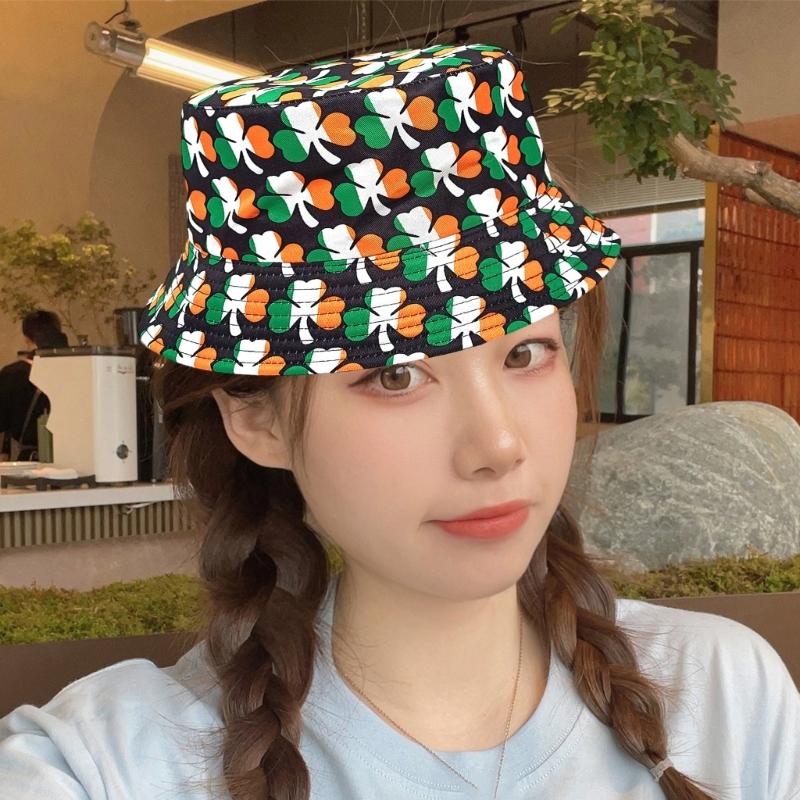 Fisherman Hat Bucket Hat for Girls Shamrock Reversible Casual Hat for Sports Gym Mountain Camping Hat Outdoor Sunshade