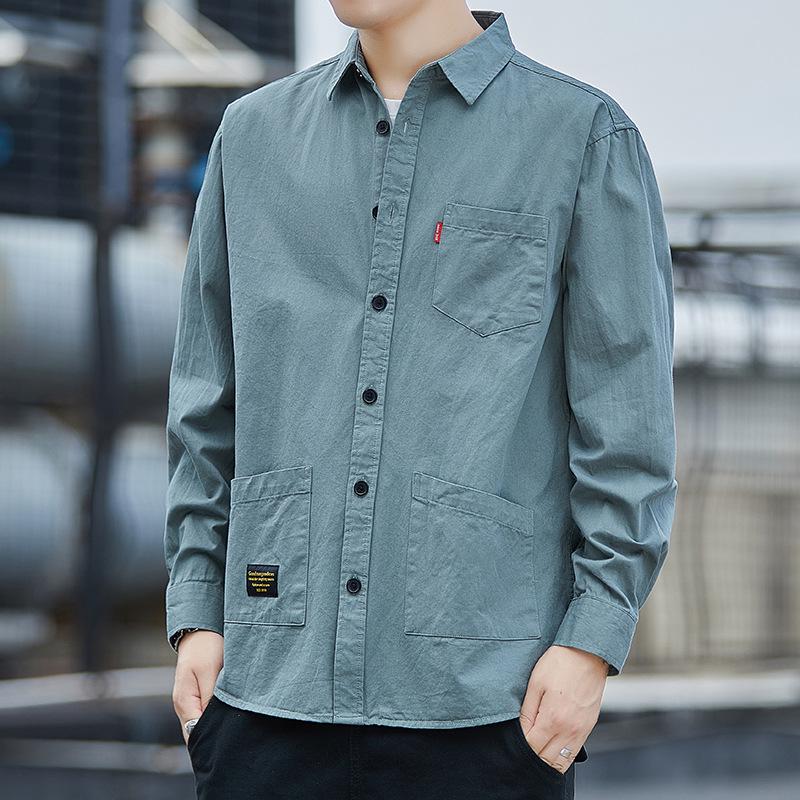

Мужская повседневная рубашка с длинным рукавом из чистого хлопка - Корейский стиль, отложной воротник, для весны и осени 4XL светло-зеленый