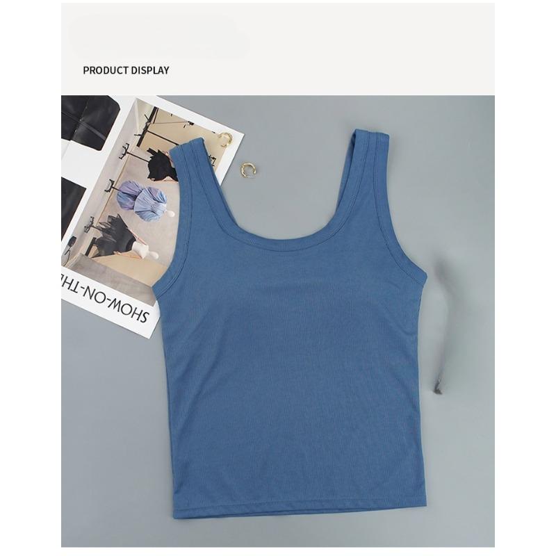 Geripptes Tanktop für Damen in U-Form mit herausnehmbaren BH-Polstern, schmale Passform, einfarbig, lässig, Tanktops innen und außen
