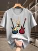 LETS ROCK Guitar Print Unisex WoUnisex Summer Fashion Tshirt Rock Music Graphic Cotton Short Sleeve Tee Casual Tops