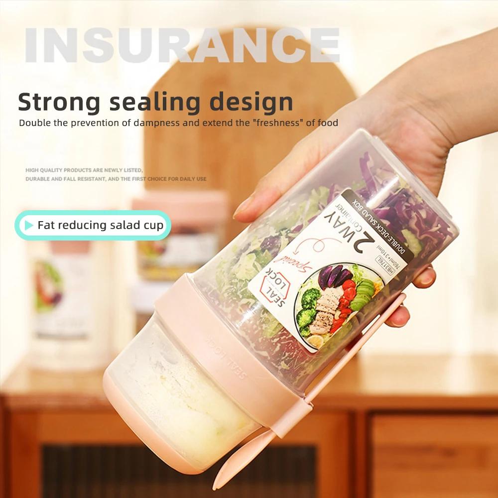 Portable Two-layers Breakfast Salad Cups Oatmeal Cereal Nut Yogurt Salad Cup Container Set with Fork Lunch Box Food Bento Box