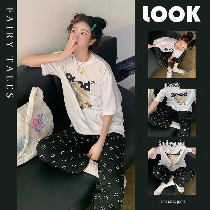 

Женские пижамные брюки со смайликом: Свободный, повседневный и универсальный для весны и осени, идеально подходит для дома или улицы. XL (110-130 kg)