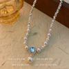 Exquisite Aquamarine Pendant Pearl Necklace Luxury Women Jewelry Pearl Strand Necklace  Gifts