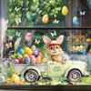 Yousheng Easter Window Cling Funny Rabbit On A Hammock Chair Sticker Reusable PVC Static Window Decal for Home Office School Spring Glass Door Window