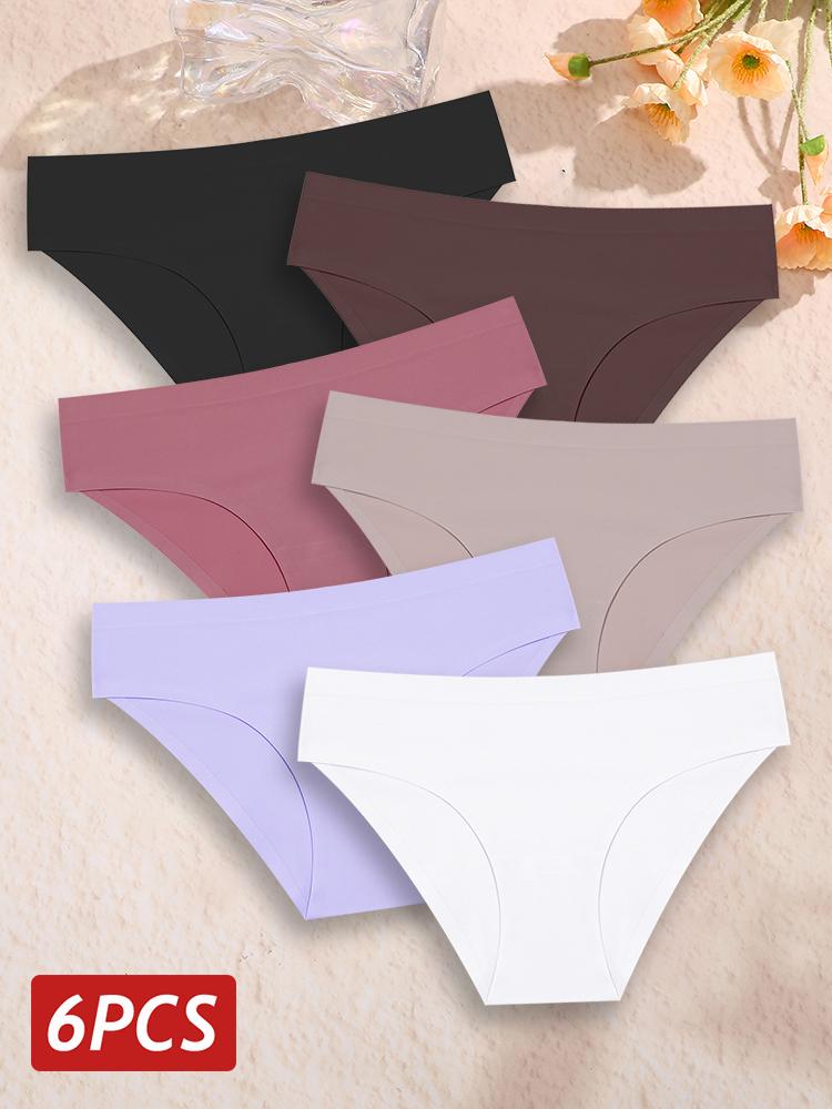 6PCS Women Seamless Panties Ice Silk Ultra Thin Briefs Female Soft Underwear Ladies Low Rise Sexy Lingerie High Elastic Panties