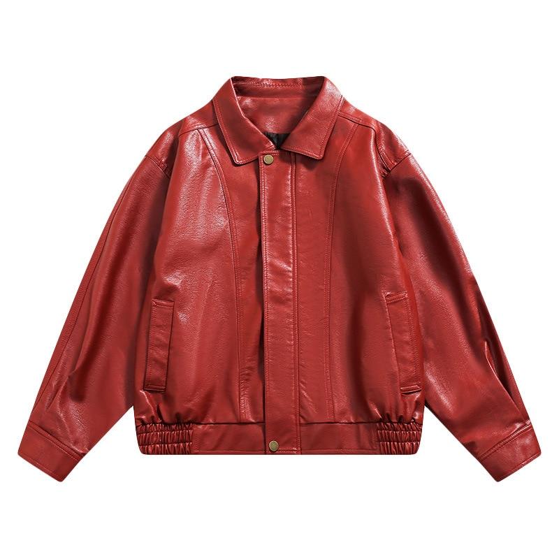 

American Retro PU Leather Men s Jacket Lapel Casual Fashion Loose Coat Couples High Street Hip-hop Harajuku Baseball Uniform