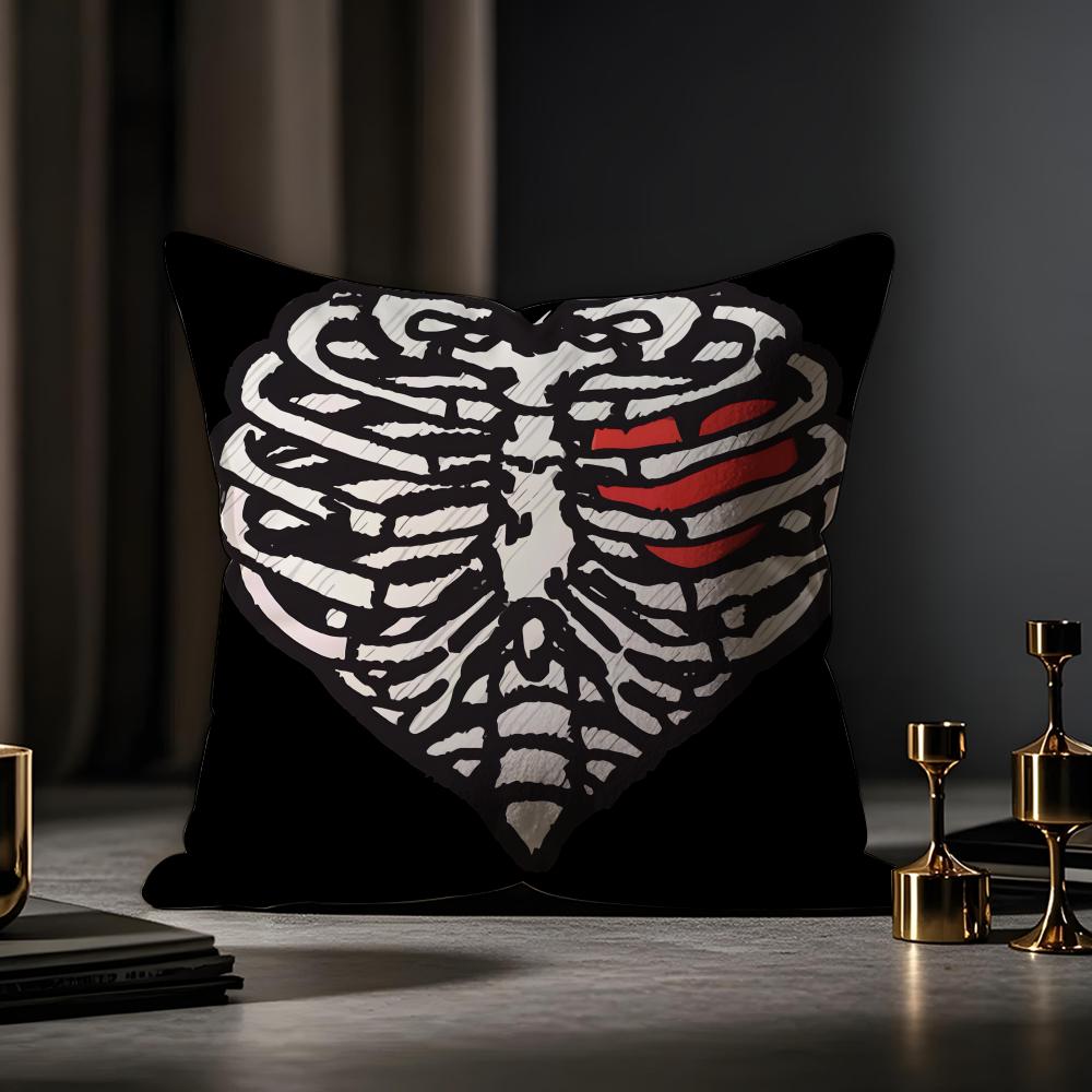 Cool Skull Heart Print Cushion Cover Anti-dustmite Pillowcase Invisible Zipper Silky Short Plush Sofa Cushion Cover