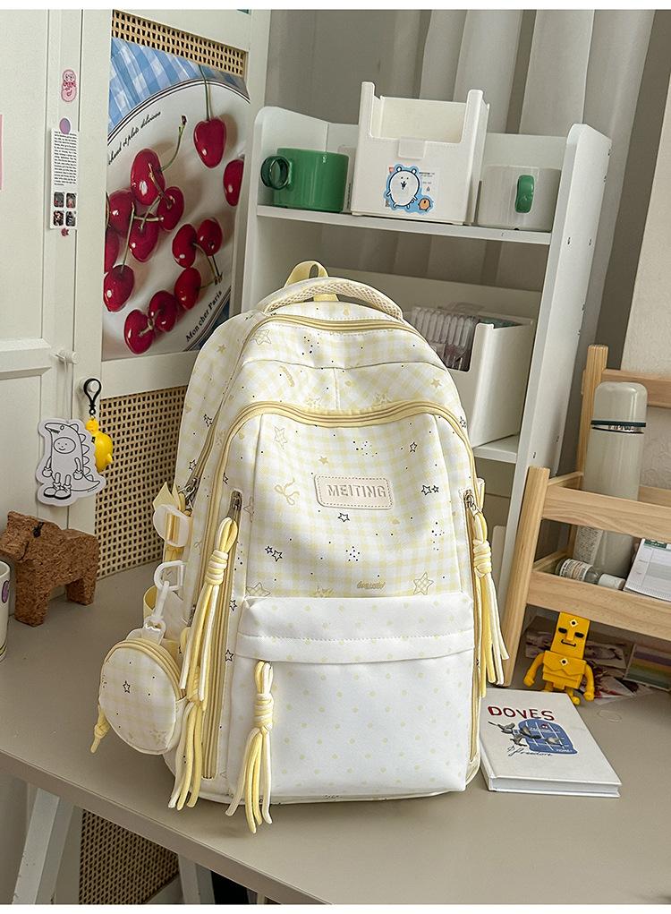 Schoolbag healing department blue and white plaid full of vitality schoolbag Korean ins college style junior high school girls sweet backpack