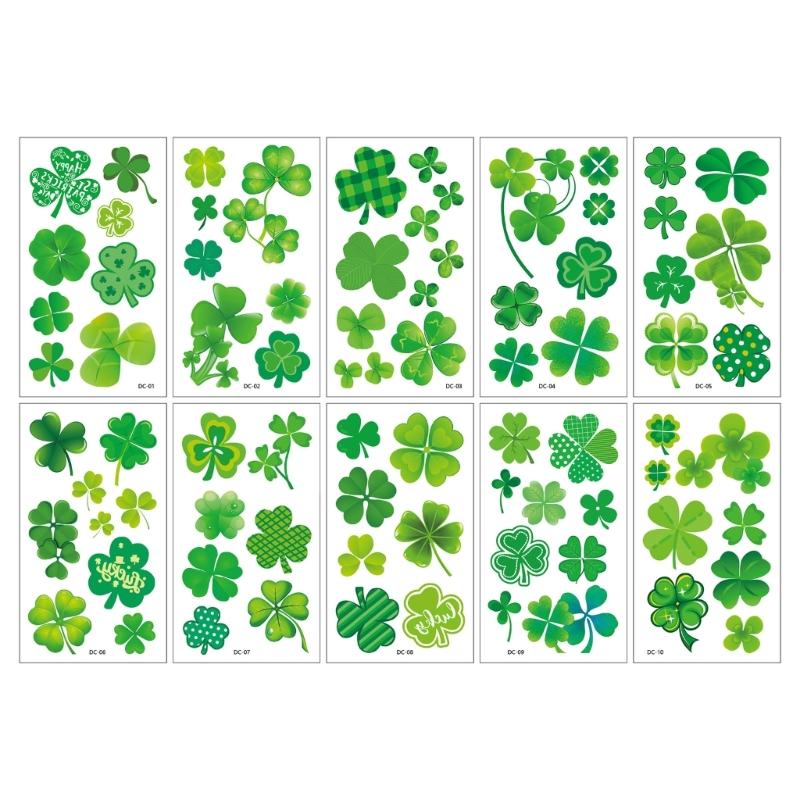 Pack of 10 Patrick' s Day Shamrock Tattooed Perfect for Sensitive Skin Easy Apply Waterproof Sticker for Celebration