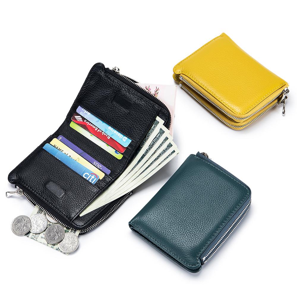 Short wallet large capacity men's and women's new soft leather fashion wallet double zipper change bag multi-function card bag
