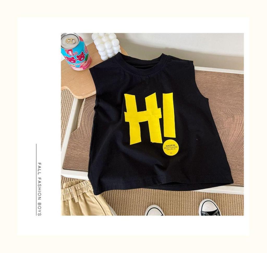 Boys and Girls Light Breathable Sleeveless Casual T-shirt Summer Children's Cotton Alphabet Cartoon Vest
