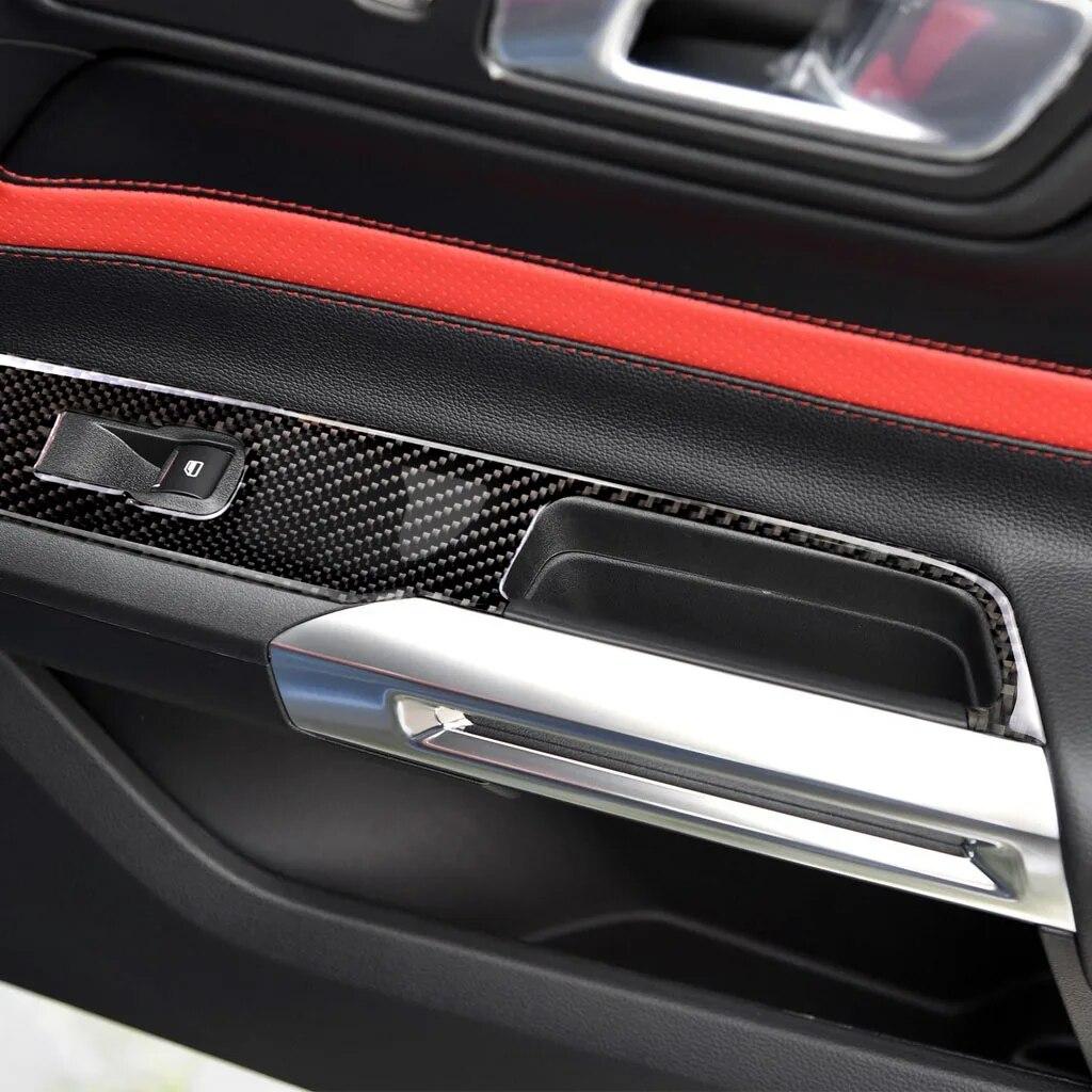 2pcs Car Window Lifting Switch Control Decoration Cover Trim for Ford Mustang 2015- Auto Accessories Carbon Fiber