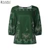 ZANZEA Women Square Neck Summer Casual 3/4 Sleeve Loose Print Blouse