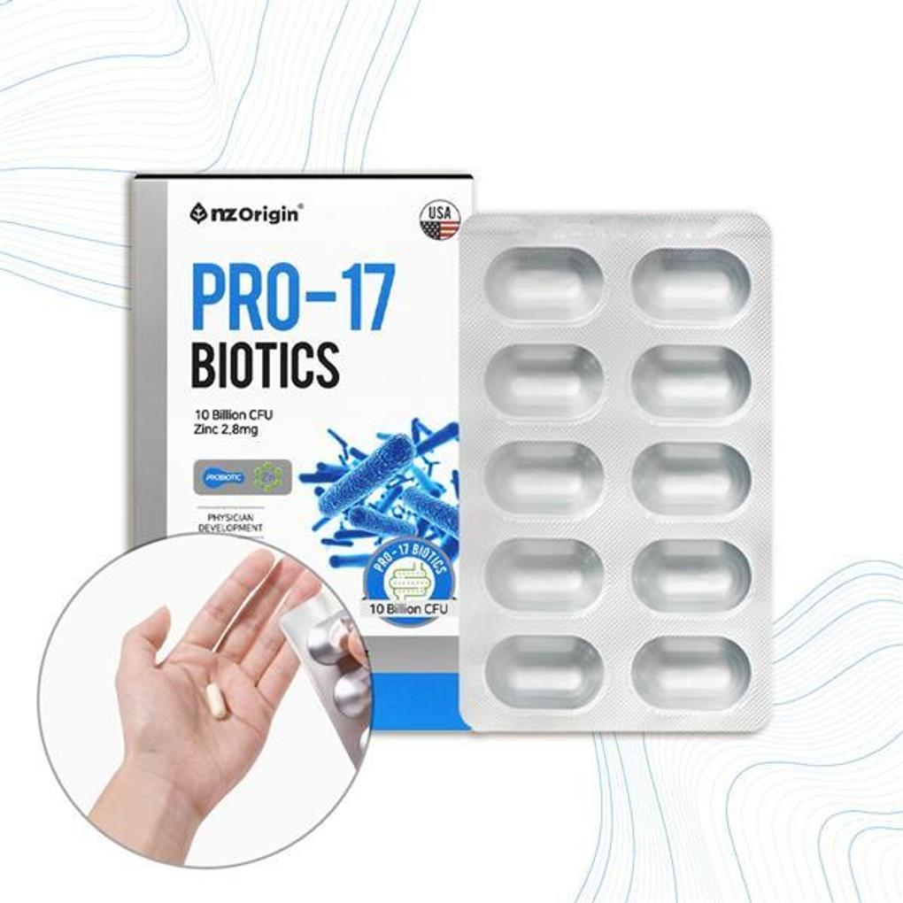 NZ-Origin 30 capsules containing 10 billion live lactic acid bacteria, 17 strains of probiotics, and zinc.
