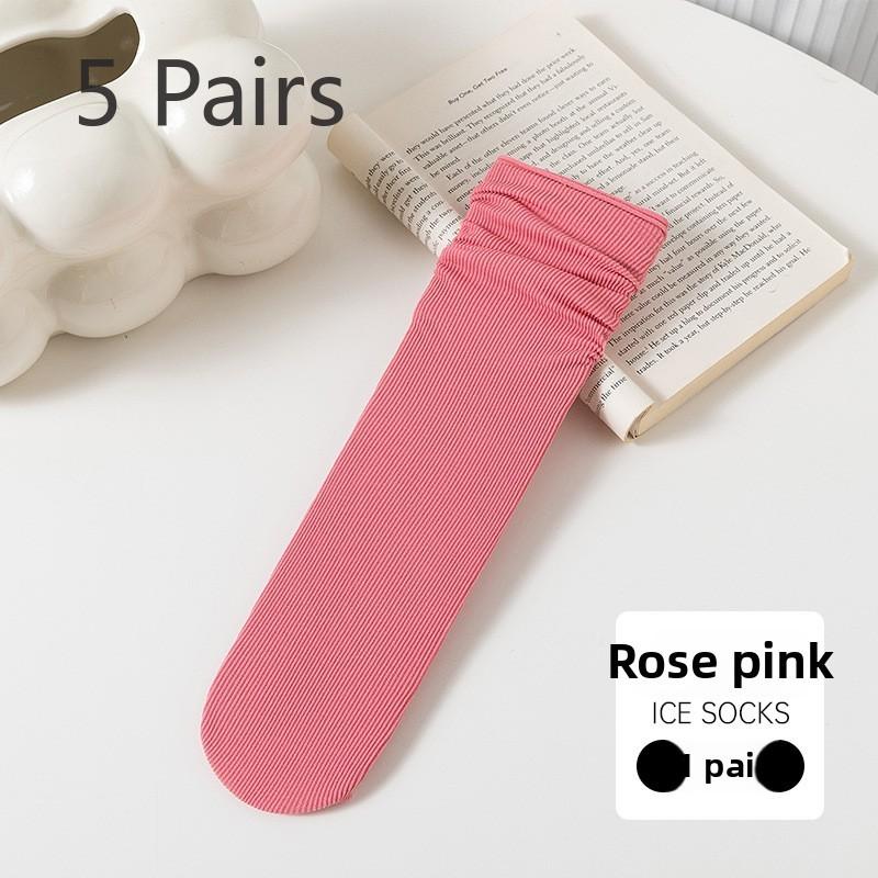 5 Pairs of Female Summer Thin Candy Color Student Trend Pile Socks
