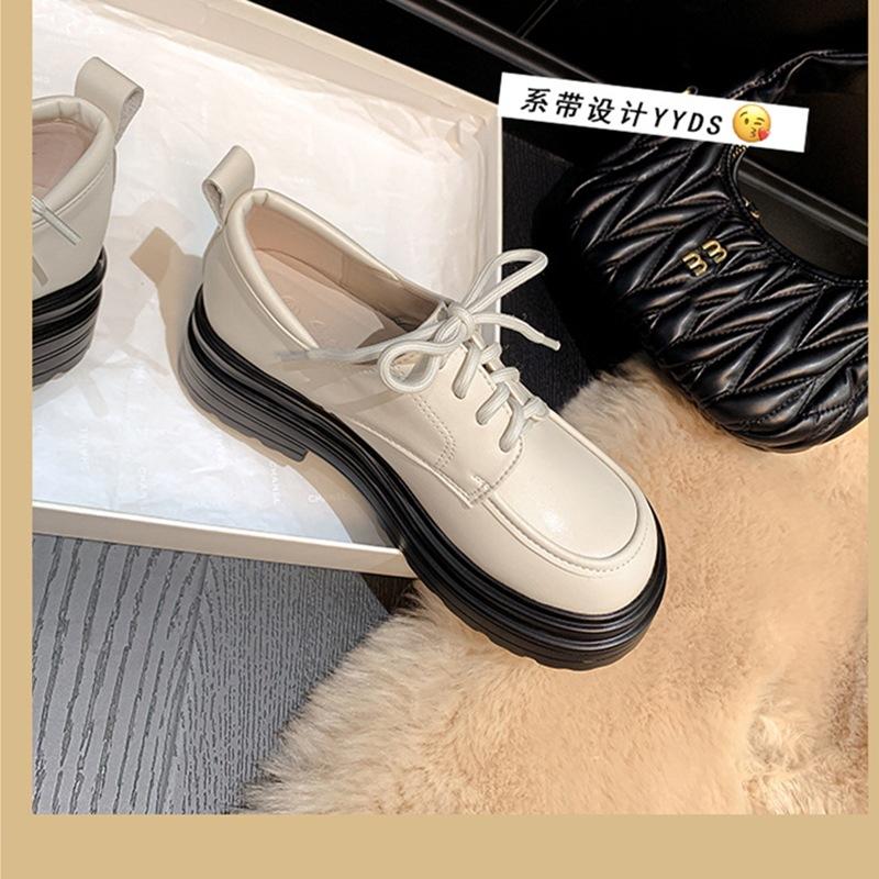 Whole cowhide~ platform loafers women's 2025 new autumn British style leather thick heel muffin white small leather shoes