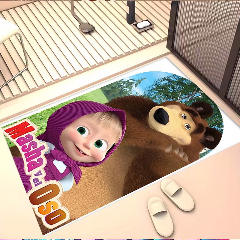 Masha and The Bear Print Rug, Washable Floor Carpet, For Entryway Dorm Laundry Room Office Study, Home Decor Birthday Christmas Gift