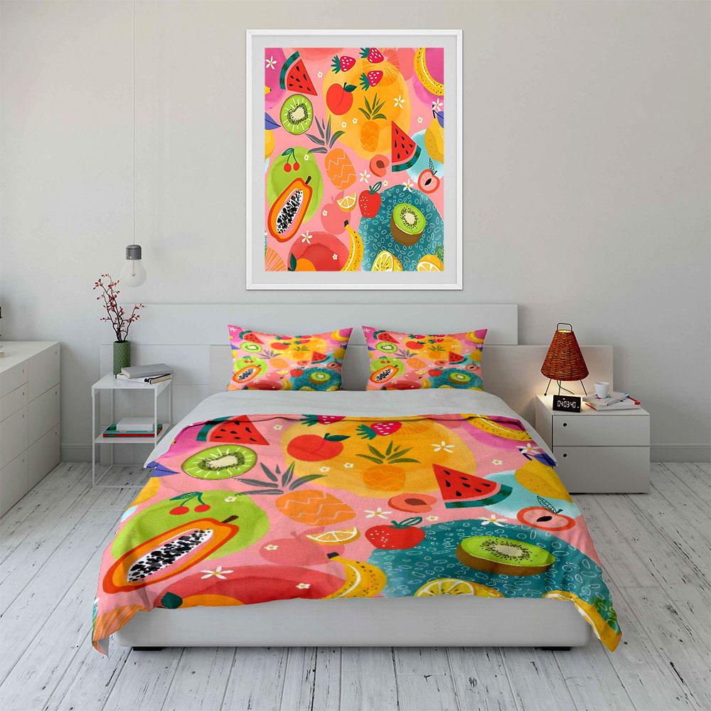 Fresh Fruits Pattern Set Design Exquisite Three-Piece Bedding Set Gift For Kids And Adults