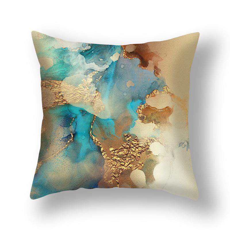 45x45cm Nordic Ins Abstract Gold Blue Marble Print Cushion Cover Sofa Office Seat Lumbar Pillow Cover Home Decoration