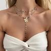 Salircon Bohemia Colorful Crystal Long Y-Shaped Necklace Metal Flower Bracelet Collarbone Chain Summer Party Jewelry Set New