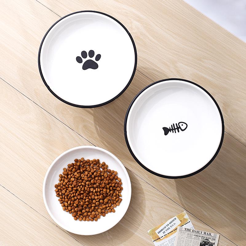 Creative Ceramic Pet Bowl with Stand - Cat Paw & Fish Bone Design for Cats and Dogs