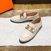 High Quality Leather Shoes Metal Chains Flat Women Round Toe Mules Spring Autumn Single Moccasins Female Comfy Slip On Loafers