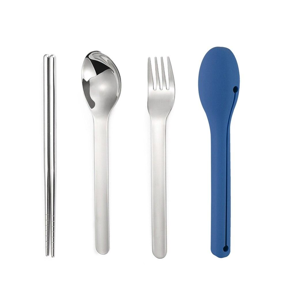 3Pcs/Set 3 In 1 Travel Portable Cutlery Set 304 Stainless Steel Chopsticks Fork Spoon Student Dinnerware Sets Kitchen Tableware