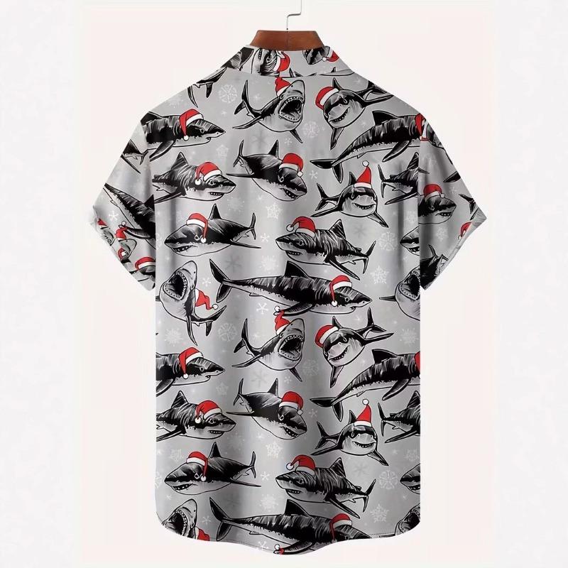 Autumn and Winter Men's Short Sleeved Shirt New Year's Christmas Pattern Digital Printed Shirt Top Men's Casual Shirt
