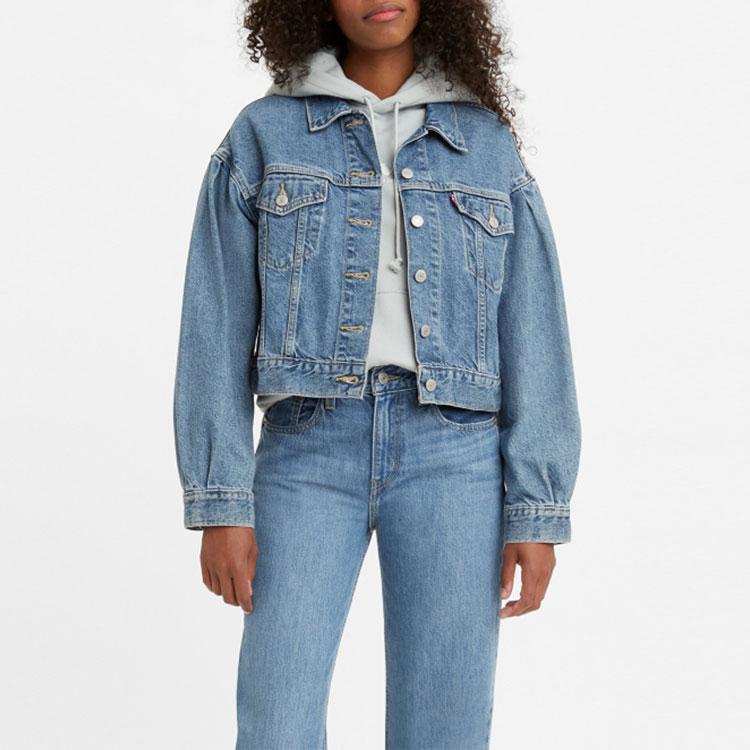 Levis FW21 Logo Print Washed Denim Jacket Women Jackets Blue 85681-0002